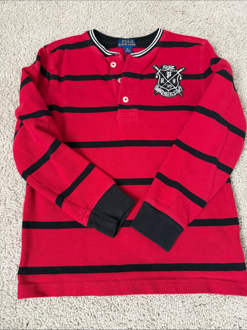 Polo by Ralph Lauren Red & Black Striped Long-Sleeve Rugby Shirt